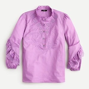 J. Crew Ruffle Sleeve Top with embroidered eyelet